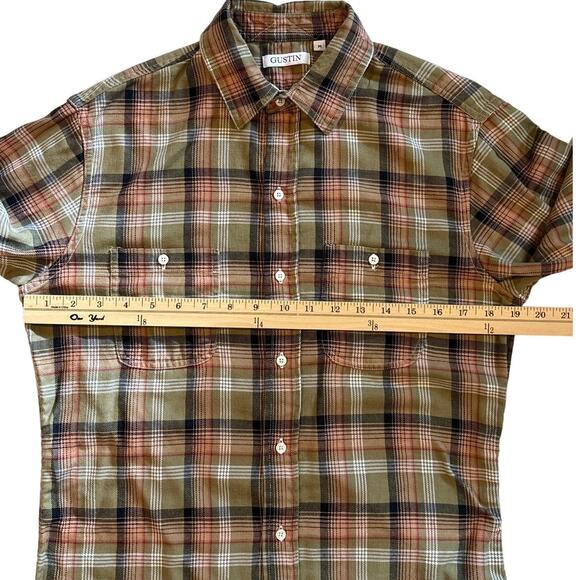 Gustin Men's Green Plaid Button Up Shirt Medium Long Sleeve Casual USA *READ* - Picture 8 of 9